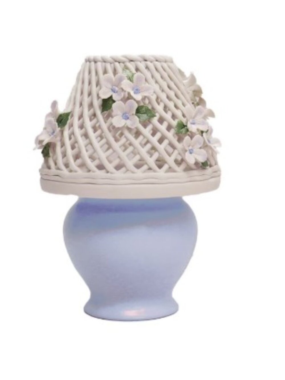 Porcelain Accent Lamp  Floral Basket Weave - Blue